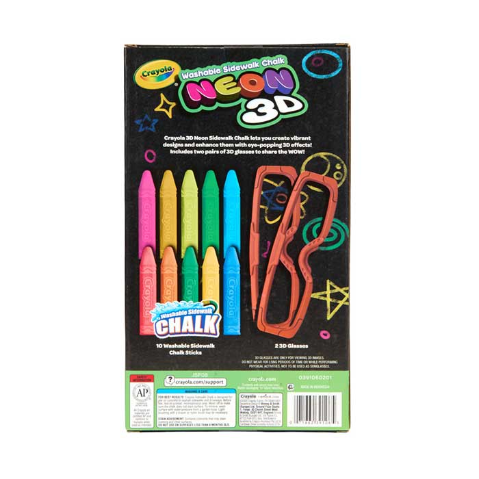 Washable Sidewalk Chalk, Neon 3D back view.