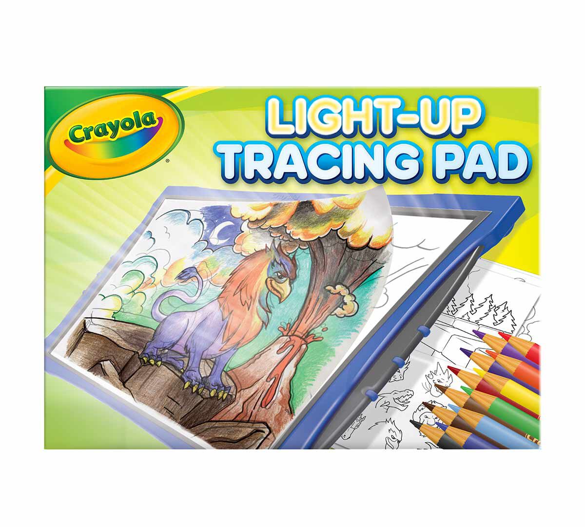 Light-up tracing pad, blue, mythical creatures. front view.