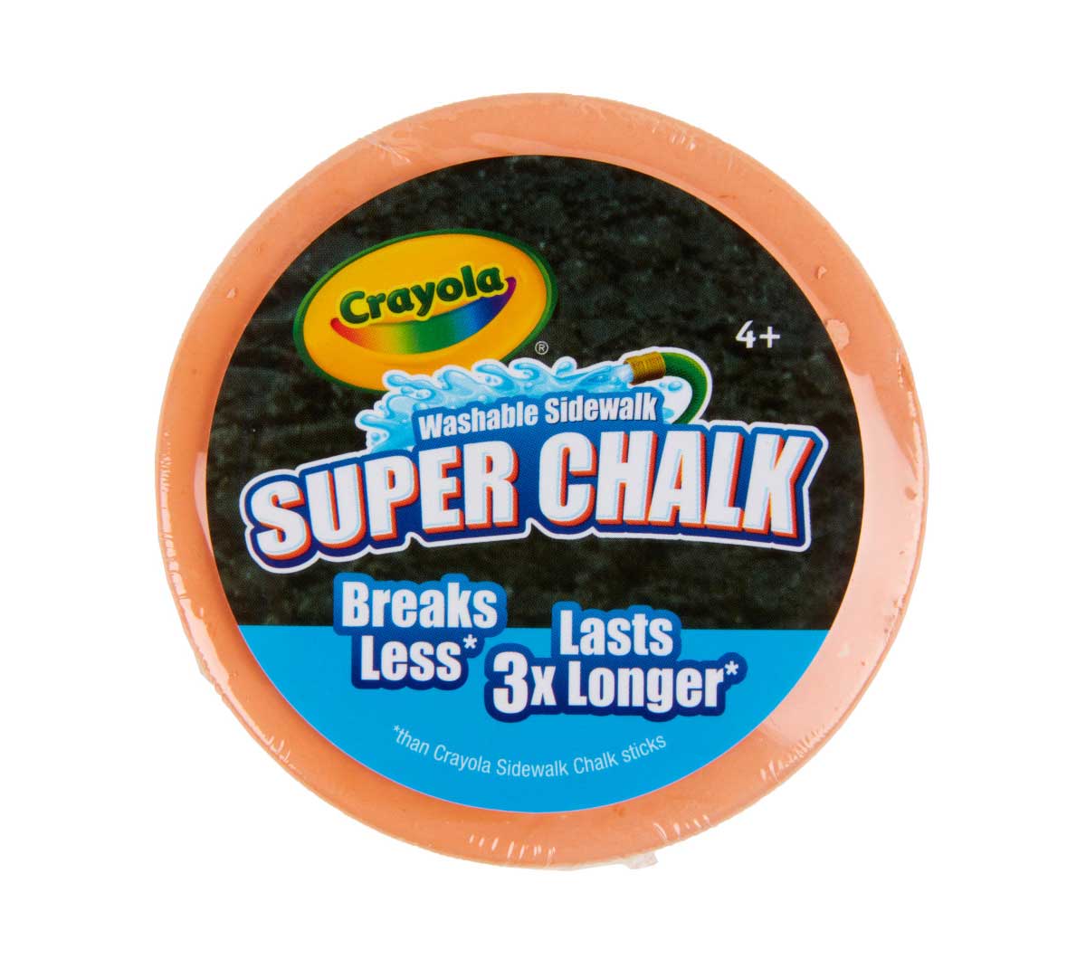 Outdoor Super Chalk  30 Count Durable & Washable Sidewalk Chalk Pucks. Orange puck front view.