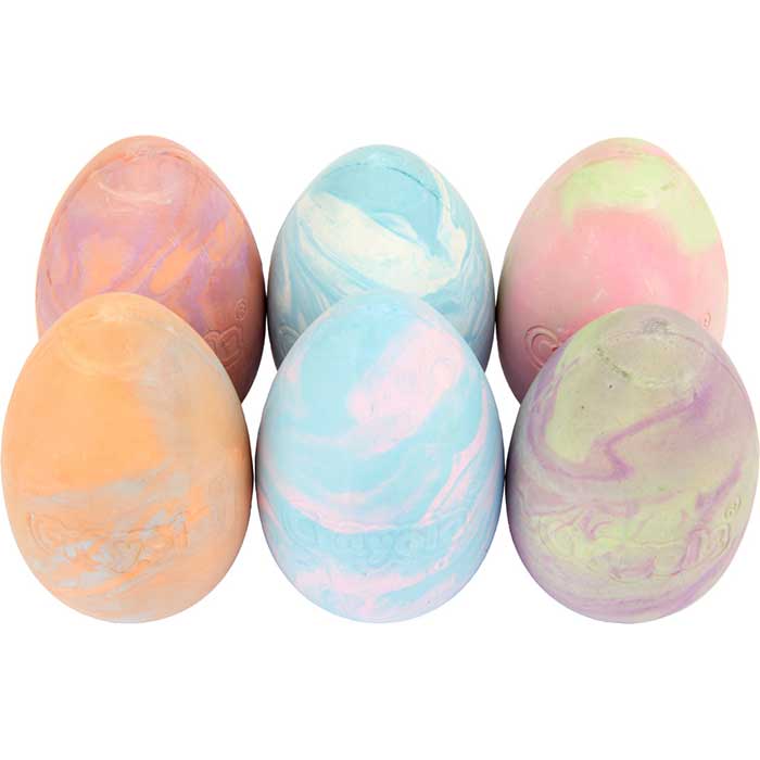 Washable Sidewalk Chalk Eggs, Tie-Dye, 6 Count. contents.