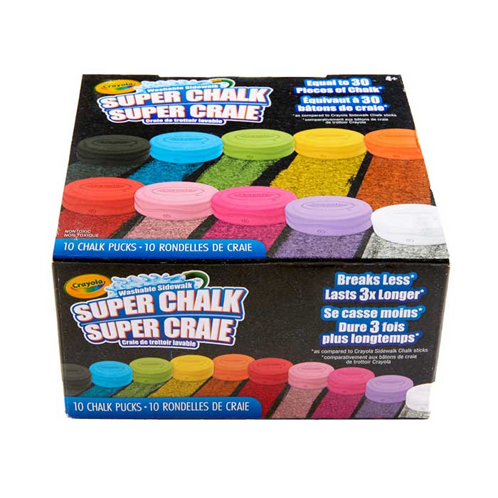 Washable Sidewalk Super Chalk, 10 count. Top angled view.