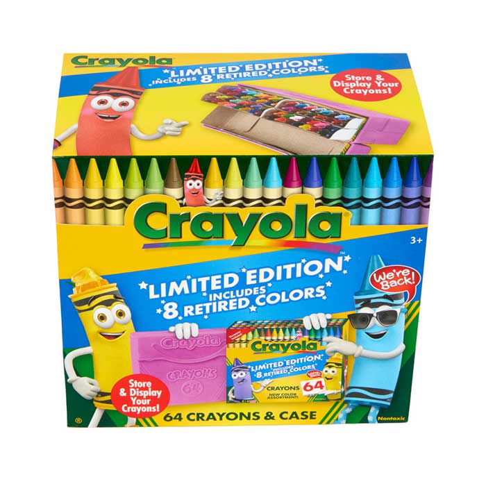 Classic & Limited Edition Crayons, 64 Crayons with case front view.