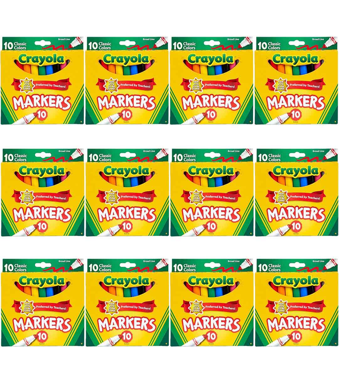 12 Box Classpack of 10 count classic Markers  broad line. Contents included in case.