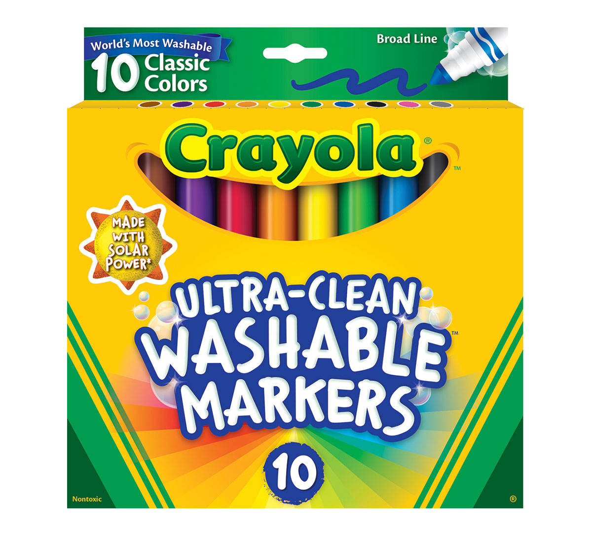 Ultra-clean markers, broad line, classic colors, 10 count. front view.