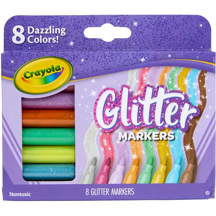 Glitter Markers 8 count front view.