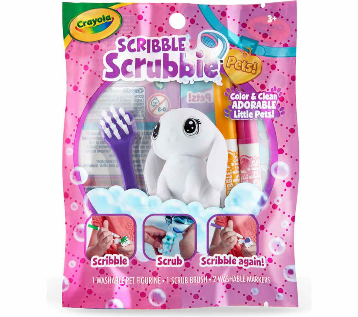 Scribble Scrubbie Pets, 1 count, pink. front view.