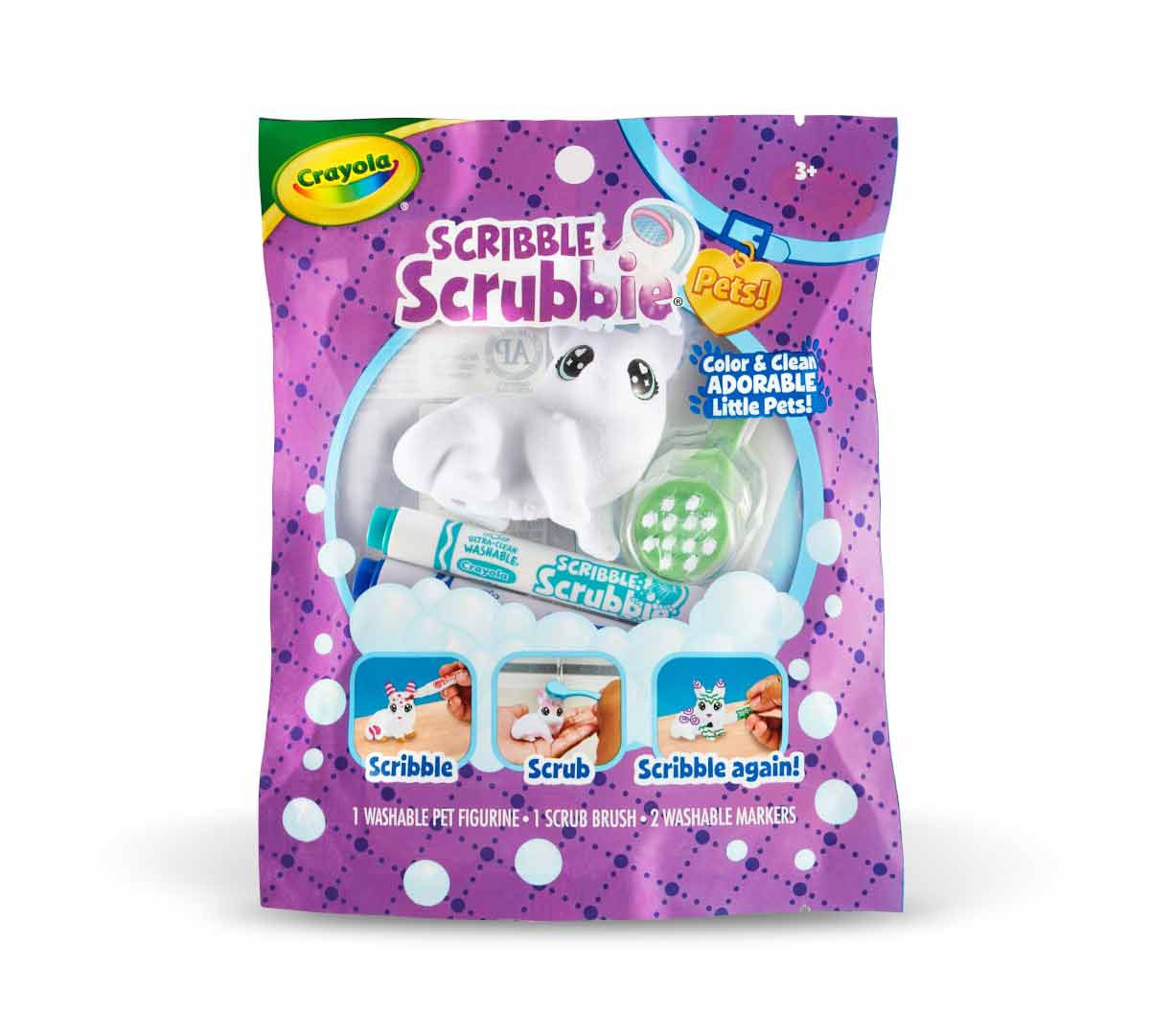 Scribble Scrubbie Pet  Mystery 1 count front view.  Purchased pet may be different animal..