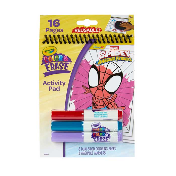 Spidey Color and Erase Reusable Activity Pad with Markers front view.
