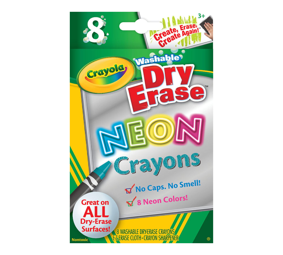 Neon Dry Erase Crayons  8 Count Front View of Box