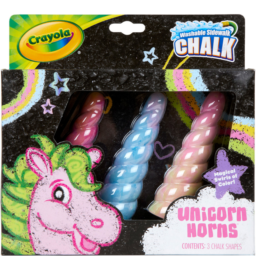 Crayola® 3 Washable Sidewalk Chalk - Unicorn Rainbow Front view.