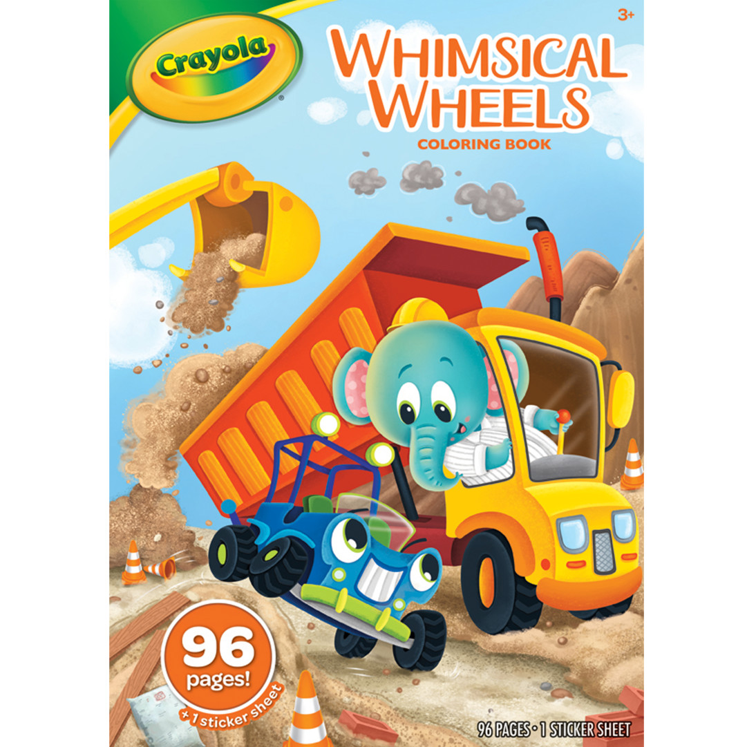 96pg Coloring Book - Whimsical Wheels Front view.