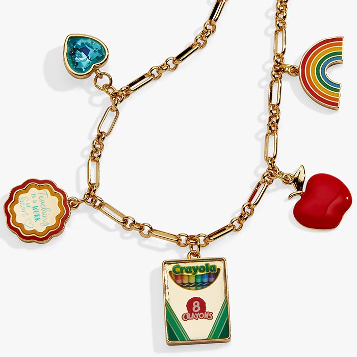 Crayola Teacher Appreciation Toggle Bracelet. Flat view.