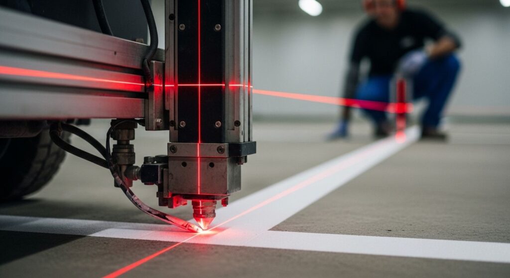 Laser-guided line marking technology Auckland - precision equipment used by Line Marking Pros for accurate results