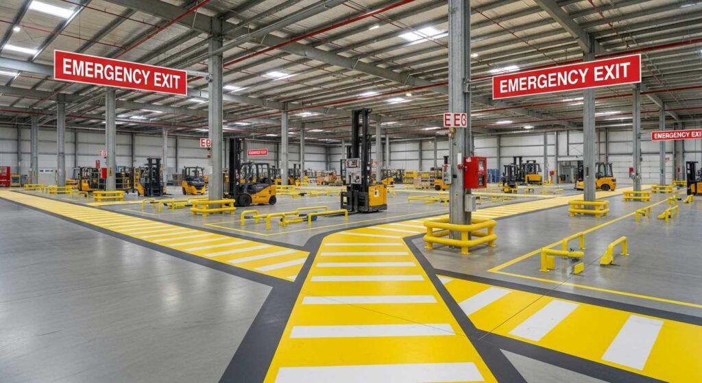 Warehouse safety marking Auckland - health and safety compliant floor markings by professional line marking specialists