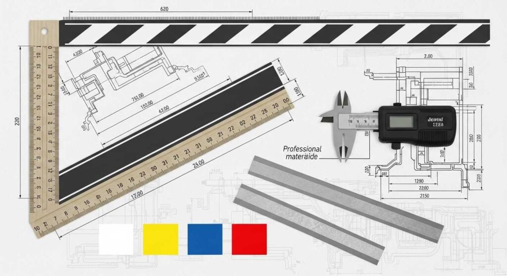 NZS 4121:2001 line marking specifications showing width measurements, color standards and reflective material requirements